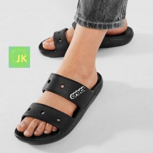 Dép 2 quai ngang cross Band Classic chuẩn xịn đúc liền khối tặng 10 sticker màu đen