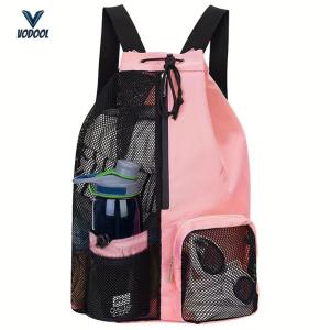 Sports Gym Bag Drawstring Beach Storage Backpacks with Wet Pockets Thickened Mesh Lightweight Comfortable for Training Equipment [Vodool Center]
