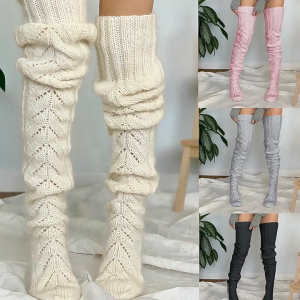 Womens Winter Fall Hollowed Knitted Thigh High Boot Socks Long Over The Knee Winter Solid Color Stockings Leg Warmers