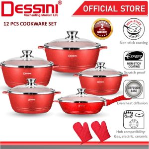Granite Aluminium Non Stick Casserole Pot Bowl Deep Fry Pan Cookware Tool (12 Pcs)