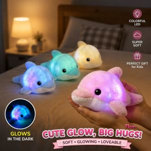 Luminous Dolphin Plush Toy Led Light Stuffed Animal Soft Pillow Doll for Kids Gift Room Decor