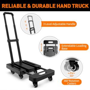 รถเข็นพับได้ รถเข็น 6ล้อ สำหรับย้ายของหนัก รับนํ้าหนักได้ถึง 100 กิโลHand Truck 6 wheels Extendable Flatbed Trolley