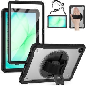 Built-in PET Screen Protector 360° Rotating Stand & Hand Strap & Shoulder Strap Transparent Full-body Shockproof Case for Samsung Galaxy Tab A11 Case 8.7 inch 2025Tab A11 Plus CaseTab A9 Plus CaseTab A9 Case