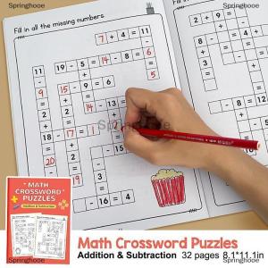 [COD] Springhooe Math CrossWord Puzzles Addition Subtraction Multiplication Division Criss Cross Game Math Workbook Montessori For Kids Ages 5-8