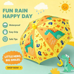 Kids Umbrella Cartoon Long Handle Sunshade Rainproof Uv Block School Outdoor Gift
