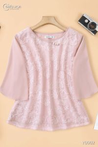 Áo kiểu thiết kế nữ tính mềm mại với chất liệu Tơ thêu hoa phối với Chiffon mềm mại mỏng nhẹ AN4Y0902 Thương hiệu Thiều Hoa
