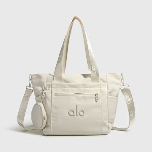 Front Zipper AttachedCoin Pouch Yoga Commute Tote Bag ALO Six Neutral Solid Nylon Woven Fixed Handle Adjustable Print Shoulder Strap Large Workout Daily Handbag