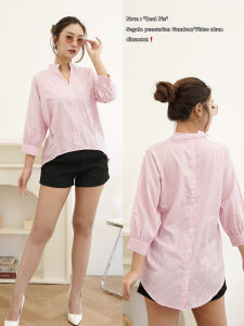 RED-Blouse Stripe Moga/Atasan Salur Korean Style/Blouse Casual Modern