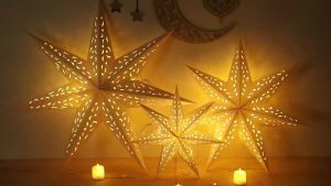 xpkQ New Year Decor Hollow Out Star Hanging Pendants Paper Eid Mubarak Star Lampshade Christmas Light Cover Garden Z1H5K