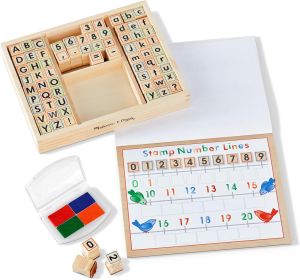 Melissa & Doug Deluxe Letters Uppercase Lowercase Numbers Wooden Stamp Pad Set ABCs 123s Activity Books Montessori Toys