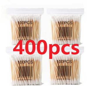 400pcs Double Head Cotton Buds Bamboo Disposable Cotton Swab Wooden Stick Kapas Telinga Makeup Nose Ears Cleaning 棉花棒