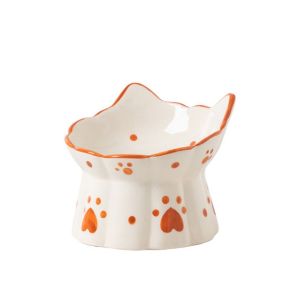 CUTE ELVES Neck Protector Cat Food Bowl Ceramic Anti Vomiting Elevated Pet Drinking Eating Feeders Cat Water Bowl Flower Shape Dogs Snack Water Bowls Indoor