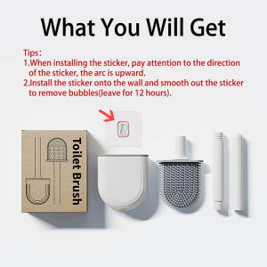 Toilet Brush and Holder Set Flexible Toilet Bowl Brush Head with Silicone Bristles Wall-Mounted Nail Free Easy to Clean