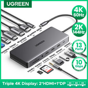 UGREEN 13-in-1 USB-C HUB Triple Display 4K Dual HDMI DP 10Gbps USB3.2 PD100W SD/TF Docking Station for MacBook Pro Air Dell XPS