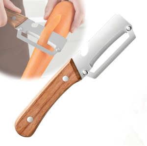 Zero-Snag Wooden Kitchen Tool Peeler with Wooden HandleVegetable Peeler Stainless Steel Blade for Potato Apple Carrot Kiwi Fruit Veggie Potatoes Kitchen Tool Includes Bottle Opener