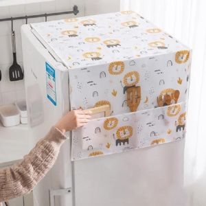 JURHOMIE PEVA Refrigerator Dust Cover Waterproof Washable Foldable Storage Dust Cover with Storage Bag Household Appliance Cover