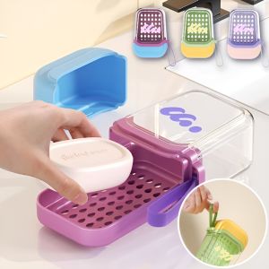 กล่องสบู่ขนาดเล็กแบบพกพาสําหรับเดินทาง กล่องสบู่ปิดผนึกสองชั้นพร้อมฝาปิด/กล่องสบู่สองชั้นแบบพกพาสําหรับเดินทาง กล่องสบู่ขนาดเล็กปิดสนิทพร้อมฝาปิด