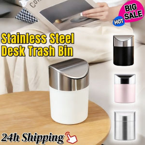Stainless Steel Desktop Trash Bin Durable Dustbin Trash Can with Swing Lid BadgeDeli Storage Bin