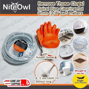 NiteOwl Spiral Pipe Cleaning Rod 3/8 Inch Flexible Drain Declogger for Sink Floor Bathroom Drain 5M 10M 15M