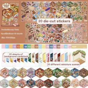Creative Sticker Book Miniature 3D Landscape Scene House Decal Children Handmade Collage Material Craft Buku Sticker