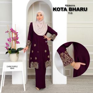 Kebaya Kota Bharu 7.0 Labuh Kebarung Songket Sulam Cutting Loose Kembang BF Friendly Size S -3XL Tak Payah Gosok
