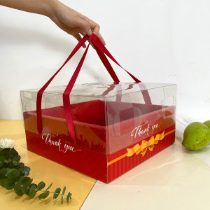 Set 5 Hộp Giấy Đựng Hoa Quả Trái Cây Làm Quà Biếu Tặng Quai Lụa Cao Cấp Kèm Nắp Mica Trong Suốt Loại Hộp Vuông & Chữ Nhật