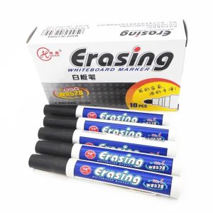 10pcs Erasing White Board Marker Black Drawing Pen School Supplies Officce Markers Erasable Water-based