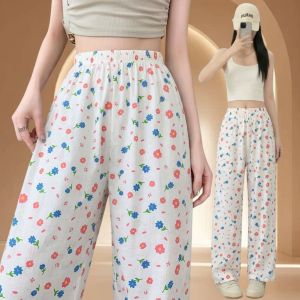 JANDJ Korean Style Plaid Sleepwear Printed Pajama Pants For Women High Waist Thin Section Pajama Pants PJ.1 8802