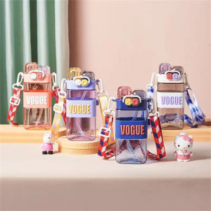 【Fadikou】Portable Square Water Bottle With Straps Leak Proof Double Drink Water Bottle 580ml For Kids Student Girl/Boy Gift Stickers And Brush