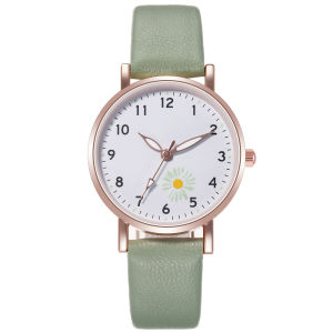 Lexier Jam Tangan Wanita Bunga Daisy Kulit Pu Leather Premium Original Stainless Steel Titanium Dial Bulat Kecil Minimalis Luminous Menyala Ditempat Gelap Quartz Analog Simpel Kekinian Korean Style Cewek Remaja Aksesoris Arloji Woman Watches -J67