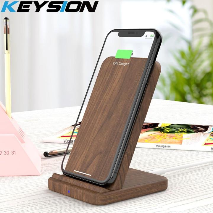 KEYSION 10W Qi Fast Wireless Charger for Samsung S10 S9 S8 Wooden
