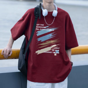 日系藏青色短袖t恤男款夏季涂鸦印花上衣宽松ins潮牌五分半袖体恤