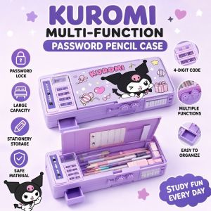 Kuromi Pencil Case Lockable Stationery Box Double Sided Large Capacity Pen Holder Organizer