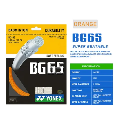 Yonex BG65 Badminton String Super Resistant To Stringing High Elasticity (0.70MM) Racket Strung