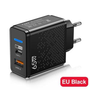 ♥ SFREE Shipping ♥ 65W EU / US / UK Plug Fast Charger 2 in 1 USB-C USB-A Quick Charging Adapter Dual Port PD Power Delivery Charging Block GaN QC3.0 Wall Charger compatible for Laptops Tablets Phones