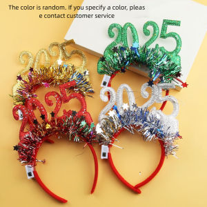 A4QUT Number Letter 2025 Happy New Year Headband Sequin Plastic New Year Headdress Exquisite Masquerade Party LED Glow Christmas Headpiece Girl
