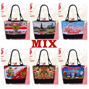 TOTE BAG TAS INDONESIA TAS SOUVENIR TALI SUMBU HITAM 6 MOTIF SIAP KIRIM TSH 001