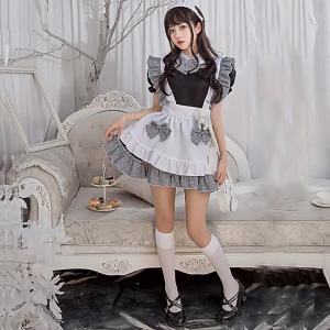 Halloween Costume lolita Maid Costume Chef Daily Black and White Plaid cospaly Maid Lolita Dress