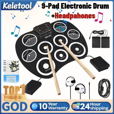 Digital Hand Drumming Equipment Portable Compact Electronic Drum Set Roll-Up Silicon Pads Foldable for Adults Kids