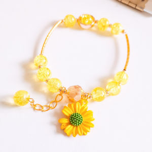 Gelang Aesthetic Daisy Rumbai Bunga Kristal Wanita - Crystal Daisy Flower Tassel Bracelet