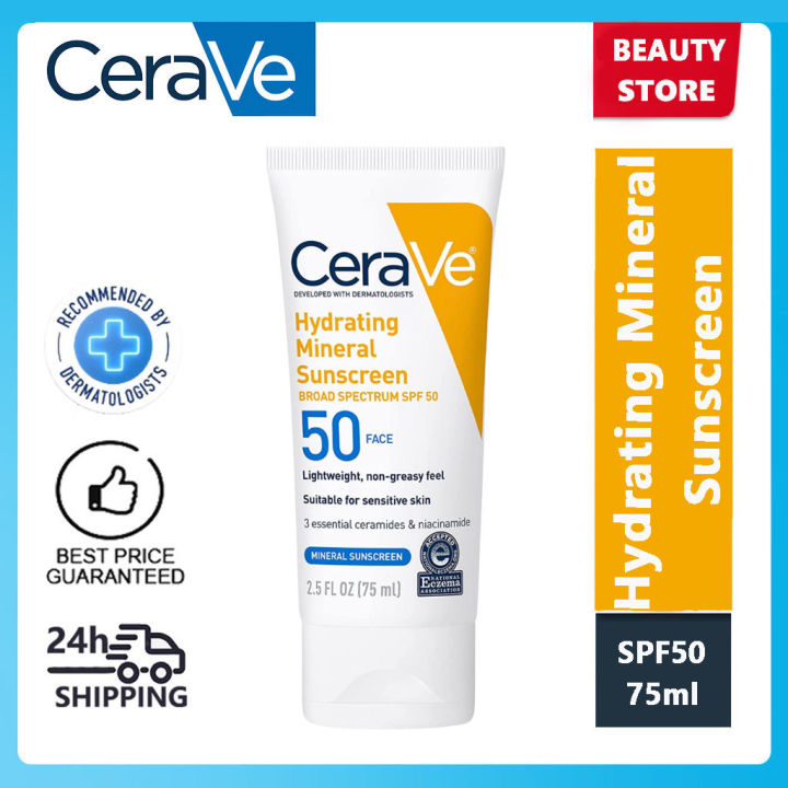 CeraVe Hydrating Mineral Sunscreen Broad Spectrum SPF50 SPF 30 Face ...