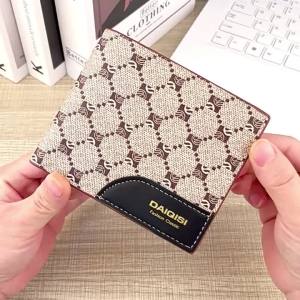 AE New mens wallet short style with multiple card slots European and American retro style plaid print soft leather wallet for young men