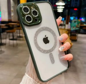 Case clear Magsafe Magnetic with Glitter lensa protect for Iphone 15 15 Plus 15 Pro 15 Pro Max