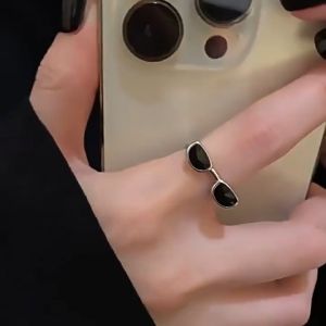 Cincin Cermin Mata Hitam😎 Sunglasses Ring Trendy Fashion Jewelry Adjustable Open Ring Luxury Design