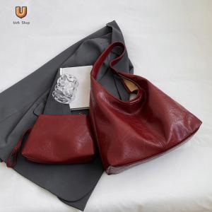 Women Leather Shoulder Bag Fashion Soft Underarm Bag Hobo Bag and Clutch 2pcs Shoulder Bag and Handbag Set Commuting Bag[Ueb Shop]