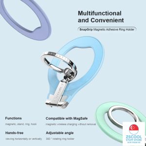 FiberSnap & SnapGrip Magnetic Adhesive Ring Holder - For MagSafe Friendly iPhone & Android Phone - Kick Stand Adjustable Multi Angle Viewing Video Strong Hook Slim Compact Size Durable Lanyard Grip Carbon Fiber Aramid Dual Axis Ring Double Sided Portrait