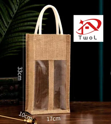 TWOL SHOP 1pcs Burlap Red Wine Bags Jute Wine Gift Bag with HandleReusable Wine Carrier Tote Bags