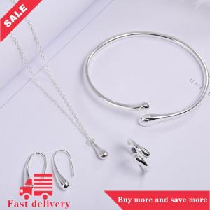 [COD] 4Pcs Thời Trang Teardrop Trang Sức Set Cho Phụ Nữ Đơn Giản Nhẫn Vòng Cổ Vòng Tay Bông Tai Set Cho Tiệc Cưới Trang Sức