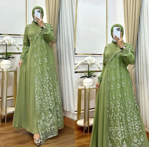 Melisa Dress Bahan Ceruty Babydoll Mix Brukat Aplikasi Mutiara + Swarovski Terbaru / Gamis Kondangan Pesta Pernikahan Wisuda Lamaran / Gamis Lebaran Mewah Elegant / Gamis Brukat Model Terbaru Kekinian Termurah BISA COD
