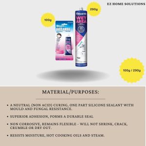 SELLEYS Wet Area Silicone Sealant – Superior Waterproof & Anti-Mould Protection (100mL / 290mL)